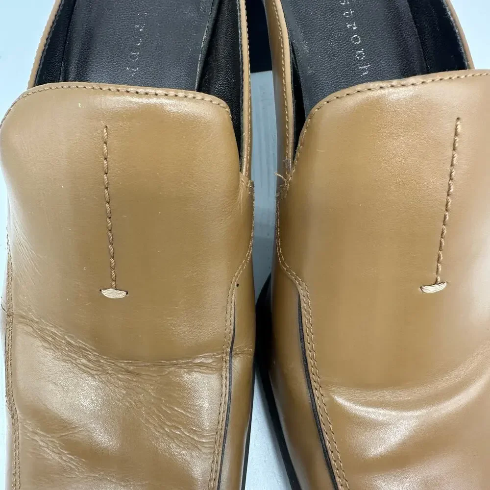 Apostrophe Cognac Block Heel Leather Square Toe Mule Womens Size 7 Y2K Vintage